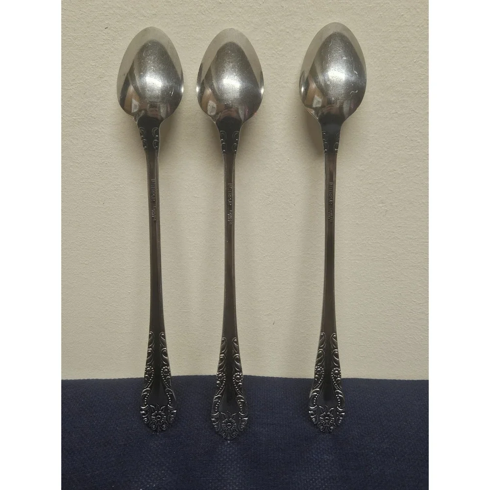 Interpur INR12 Stainless Steel Set of 3 Spoons Vintage Floral Scroll Korea 7in